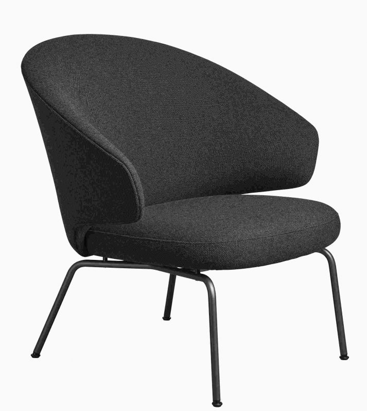 Dunkelgrauer Let Sessel von Fritz Hansen mit Stoffbezug und filigranem Metallgestell. Moderner Design Sessel.